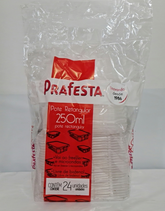 Pote Plástico Retangular Prafesta Kit – 250ml – 24un – Eficaz Distribuidora