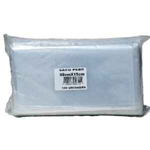 Saco Plástico Transparente Sem Brilho Polietileno (PEBD) Gramatura 0,6 - 1kg - 8cmx15cm